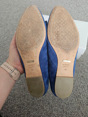 THRIFT Womens Oroton Blue Flat Sepia Suede Shoes in Size 39 | Children of the Wild