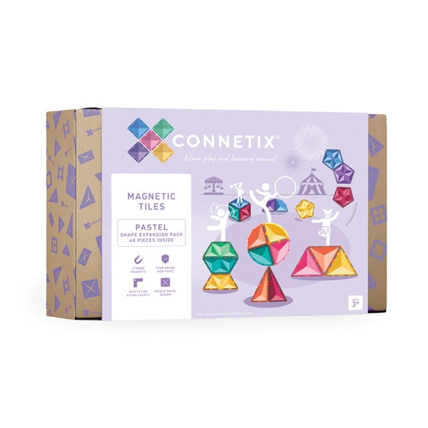 Damaged Box Seconds | Connetix 48 Piece Pastel Shape Expansion Magnetic Tiles Pack | Children of the Wild