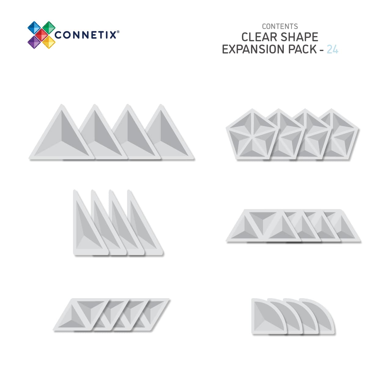 Connetix 24 Piece Clear Shape Expansion Magnetic Tiles Pack | 10% OFF SALE | Children of the Wild