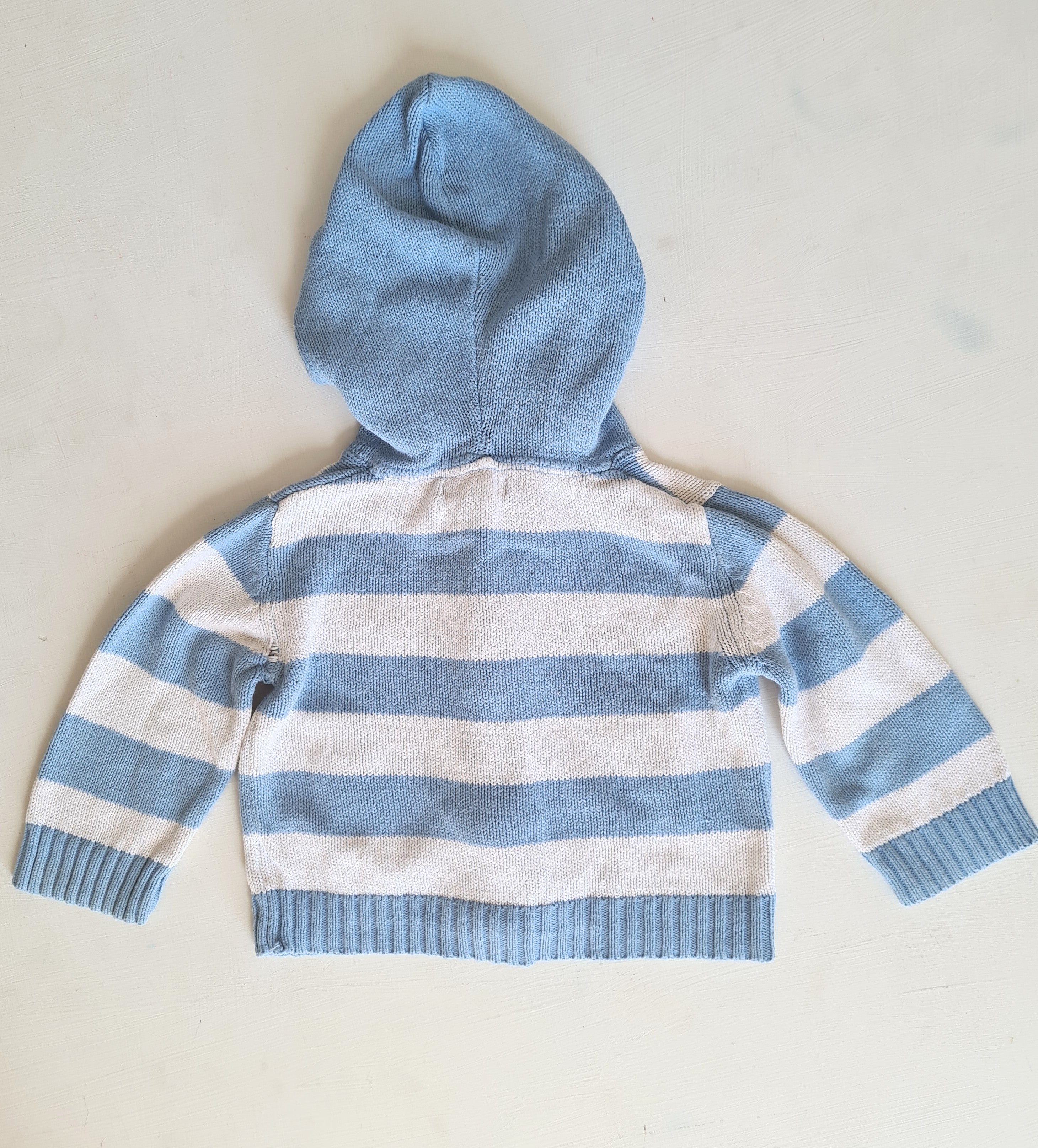 THRIFT Pumpkin Patch - Knitted Blue Stripe Cardigan Size 12/18 month