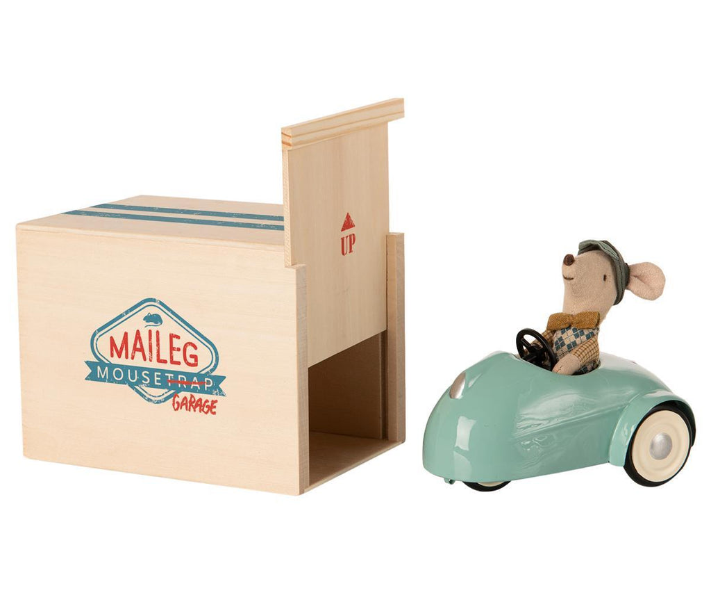 Maileg Mouse Little Brother with Blue Vintage Car | Children of the Wild