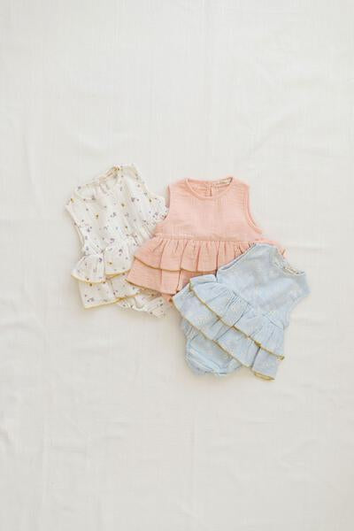 Fin and Vince Ruffle Onesie in Peach | 30% OFF SALE | Children of the Wild
