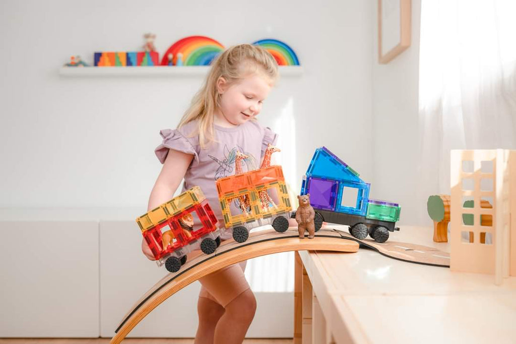 Connetix 50 Pc Transport Magnetic Tile Train Pack in Rainbow | 10% OFF SALE | Children of the Wild