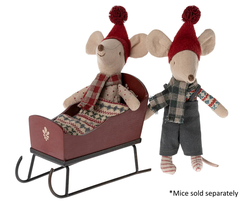 Maileg Mouse Sleigh in Red | 9cm x 12cm | Christmas Collection | Children of the Wild