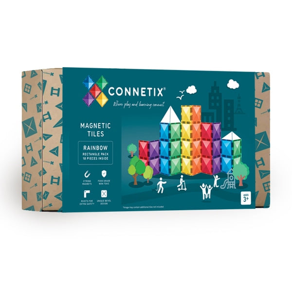 Damaged Box Seconds | Connetix 18 Piece Rainbow Rectangle Magnetic Tiles Pack | Children of the Wild