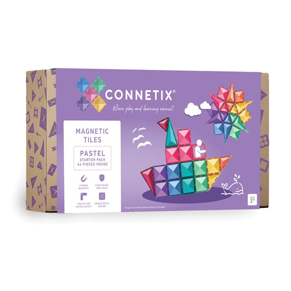 Connetix 64 Piece Pastels Starter Magnetic Tiles Pack | 10% OFF SALE | 2023 Release | Children of the Wild
