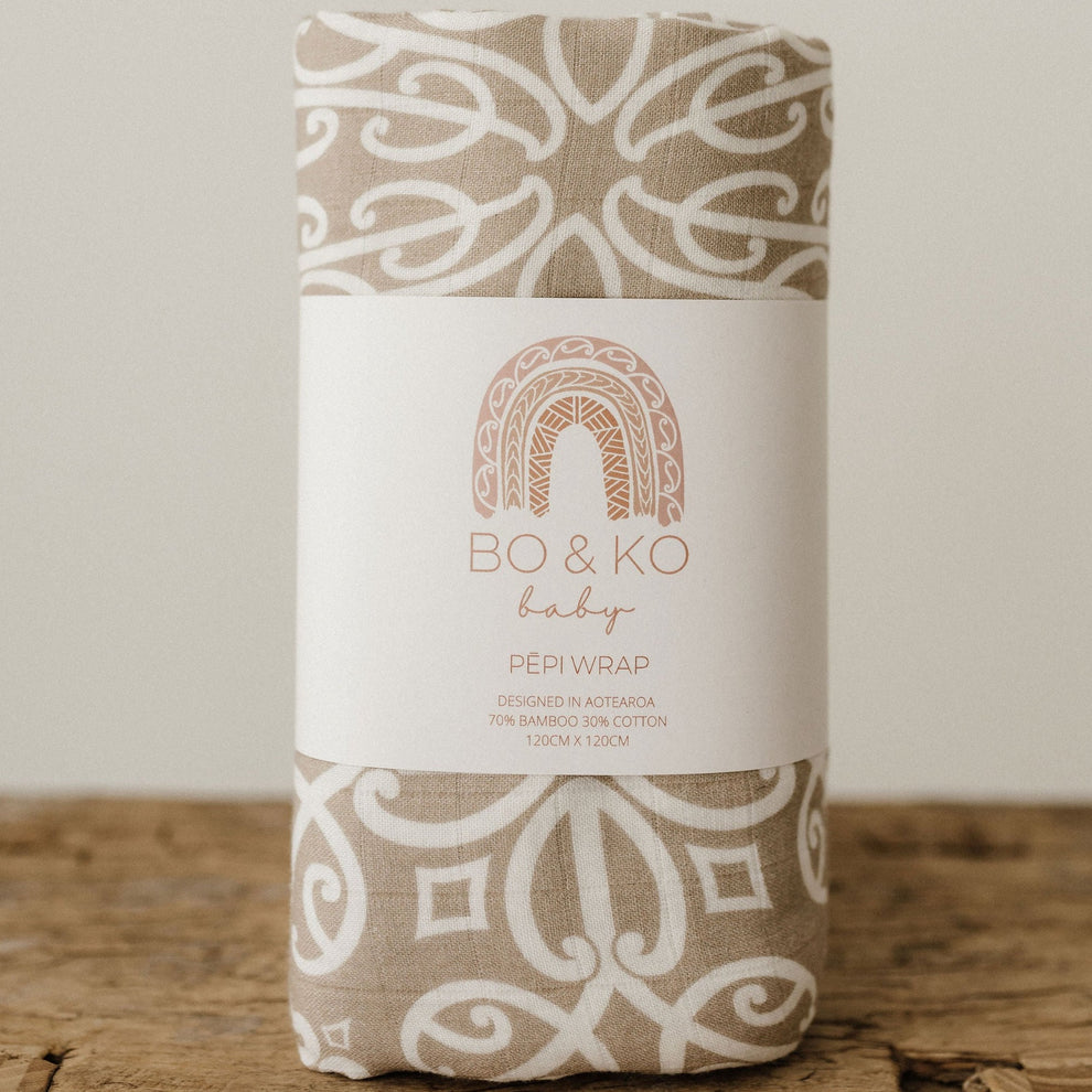 Bo & Ko Baby Māori Pēpi Wrap in Mocha | Children of the Wild