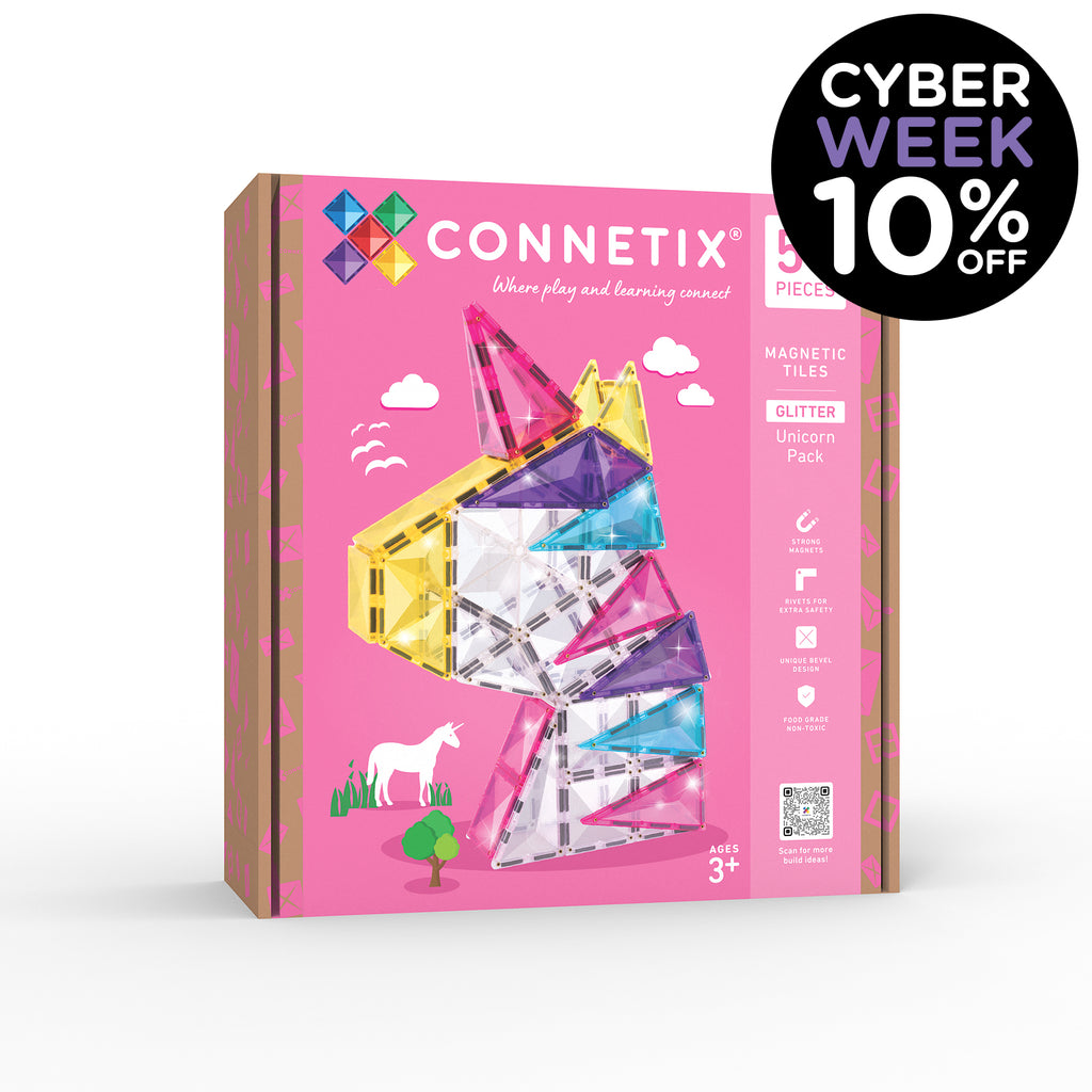Connetix Glitter Unicorn 56 pc Magnetic Tile Pack | 10% OFF SALE | Children of the Wild