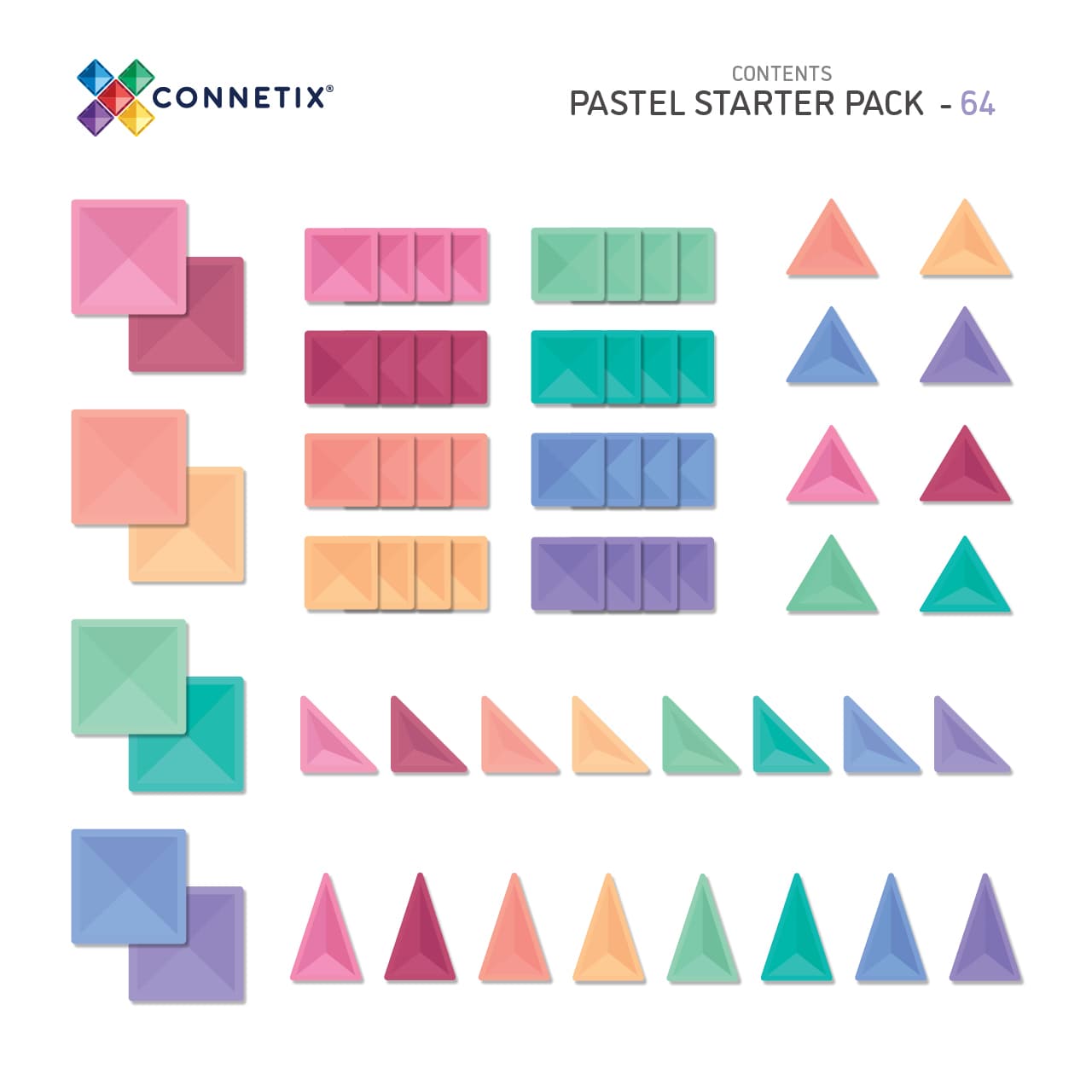 Damaged Box Seconds | Connetix 64 Piece Pastels Starter Magnetic Tiles Pack | 2023 Release | Children of the Wild