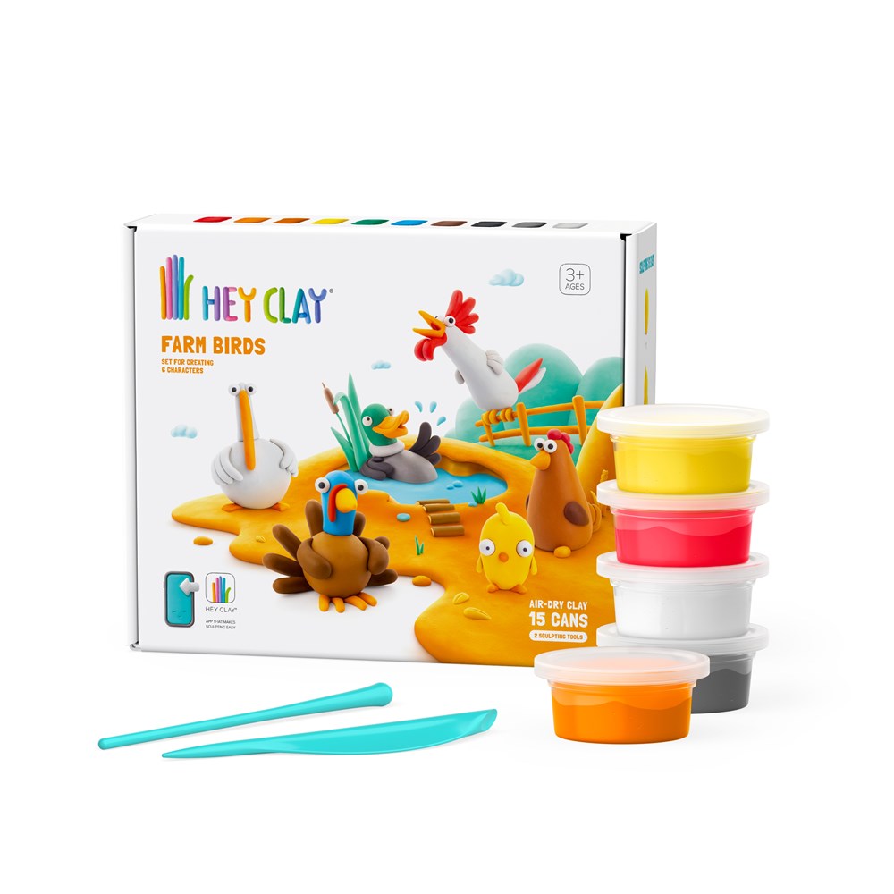 Hey Clay Farm Birds Set with 15 Cans | Children of the Wild