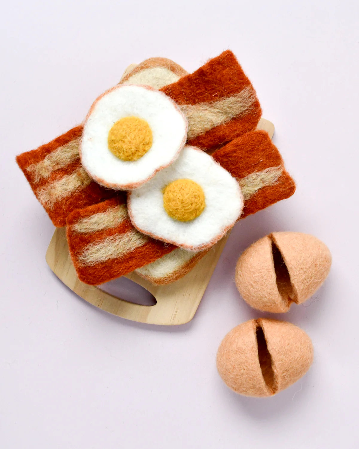 Tara Treasures Felt Bacon and Eggs Breakfast Set | Wool Felt Pretend Play  | Children of the Wild