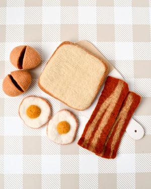 Tara Treasures Felt Bacon and Eggs Breakfast Set | Wool Felt Pretend Play  | Children of the Wild