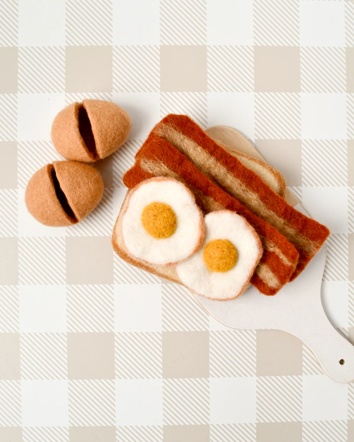 Tara Treasures Felt Bacon and Eggs Breakfast Set | Wool Felt Pretend Play  | Children of the Wild