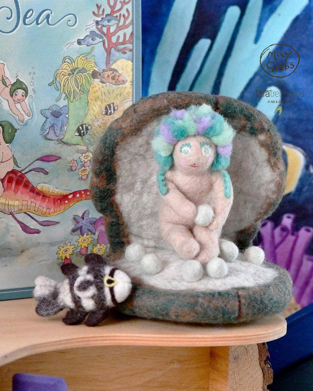 May Gibbs X Tara Treasures Little Obelia, Clam Shell and Fish Toy | Children of the Wild
