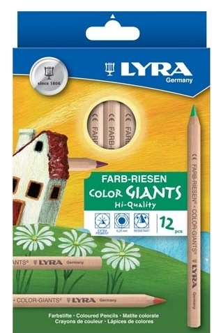 Lyra 12 Colour Giants Natural Pencils | Assorted + Black and White | 6.25mm | Children of the Wild
