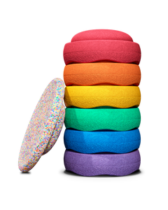 Stapelstein 6 Rainbow Classic Stepping Stones with FREE Super Confetti Balance Board | 6 Stepping Stones + Board | Children of the Wild