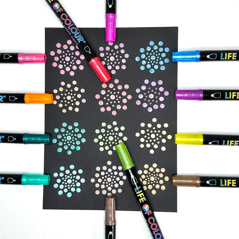 Life of Colour Metallic Dot Markers Acrylic Paint Pens Set of 12 | 2023 Release | Art Resource | Children of the Wild