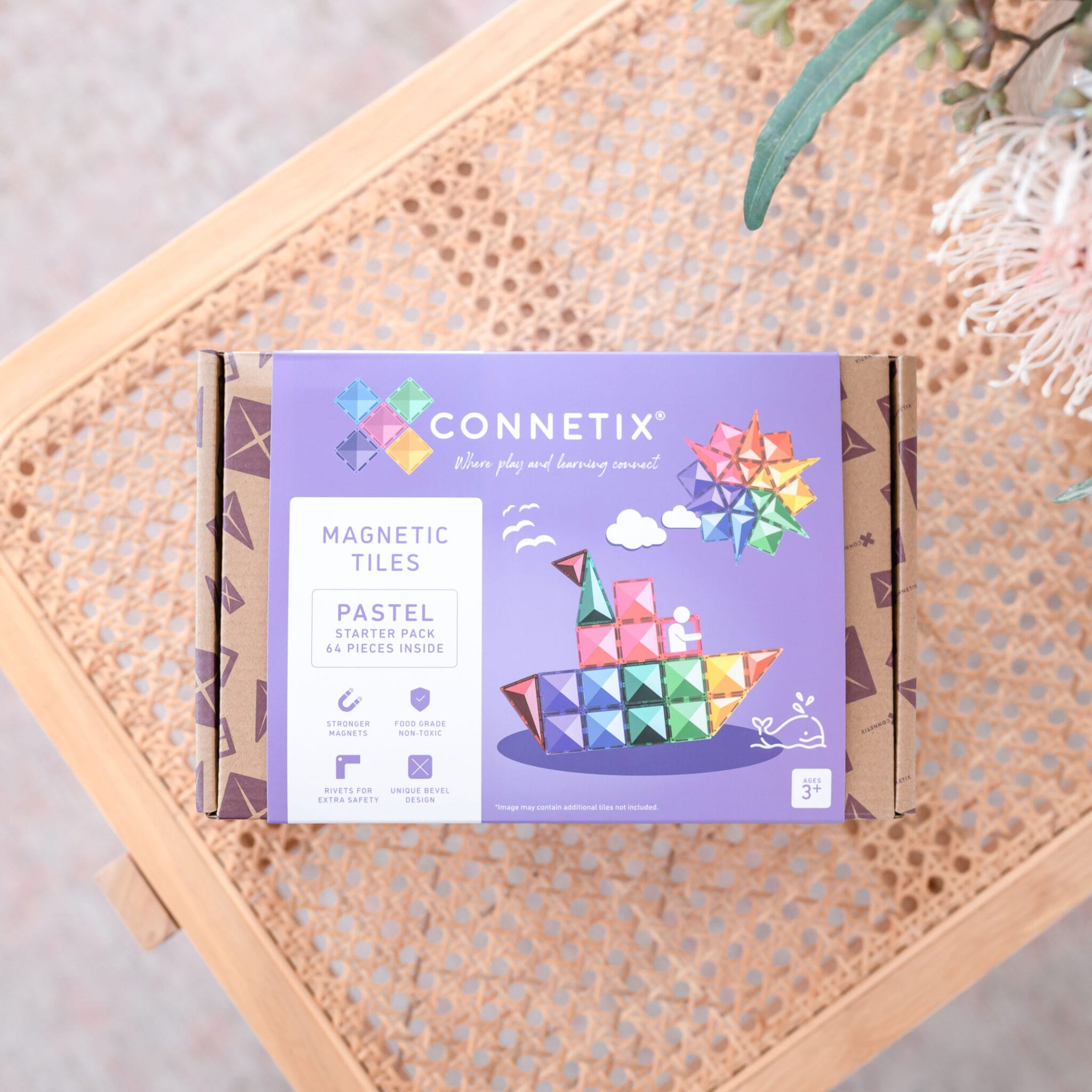 Damaged Box Seconds | Connetix 64 Piece Pastels Starter Magnetic Tiles Pack | 2023 Release | Children of the Wild