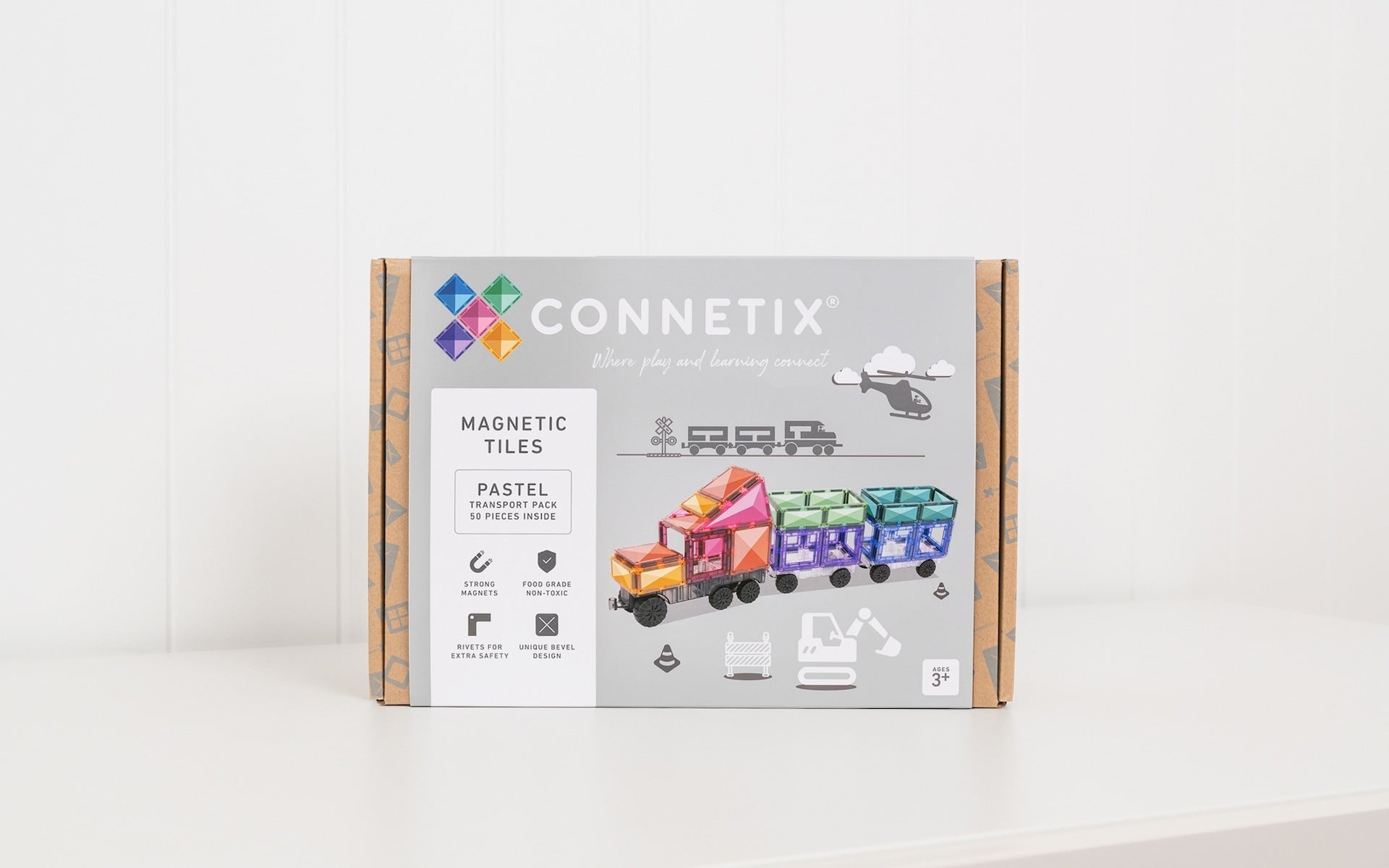 Connetix 50 Pc Transport Magnetic Tile Train Pack in Pastel | Children of the Wild