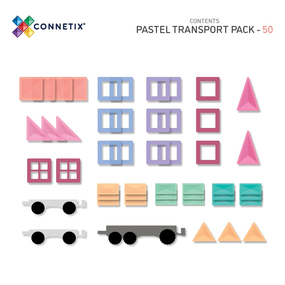 Connetix 50 Pc Transport Magnetic Tile Train Pack in Pastel | Children of the Wild