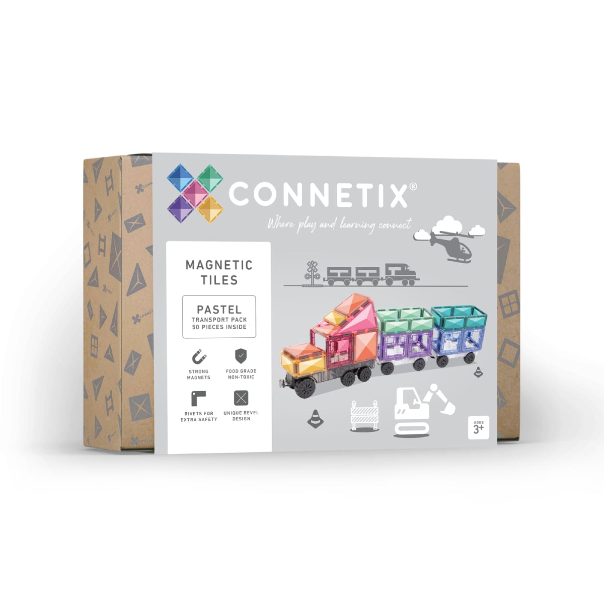 Connetix 50 Pc Transport Magnetic Tile Train Pack in Pastel | Children of the Wild