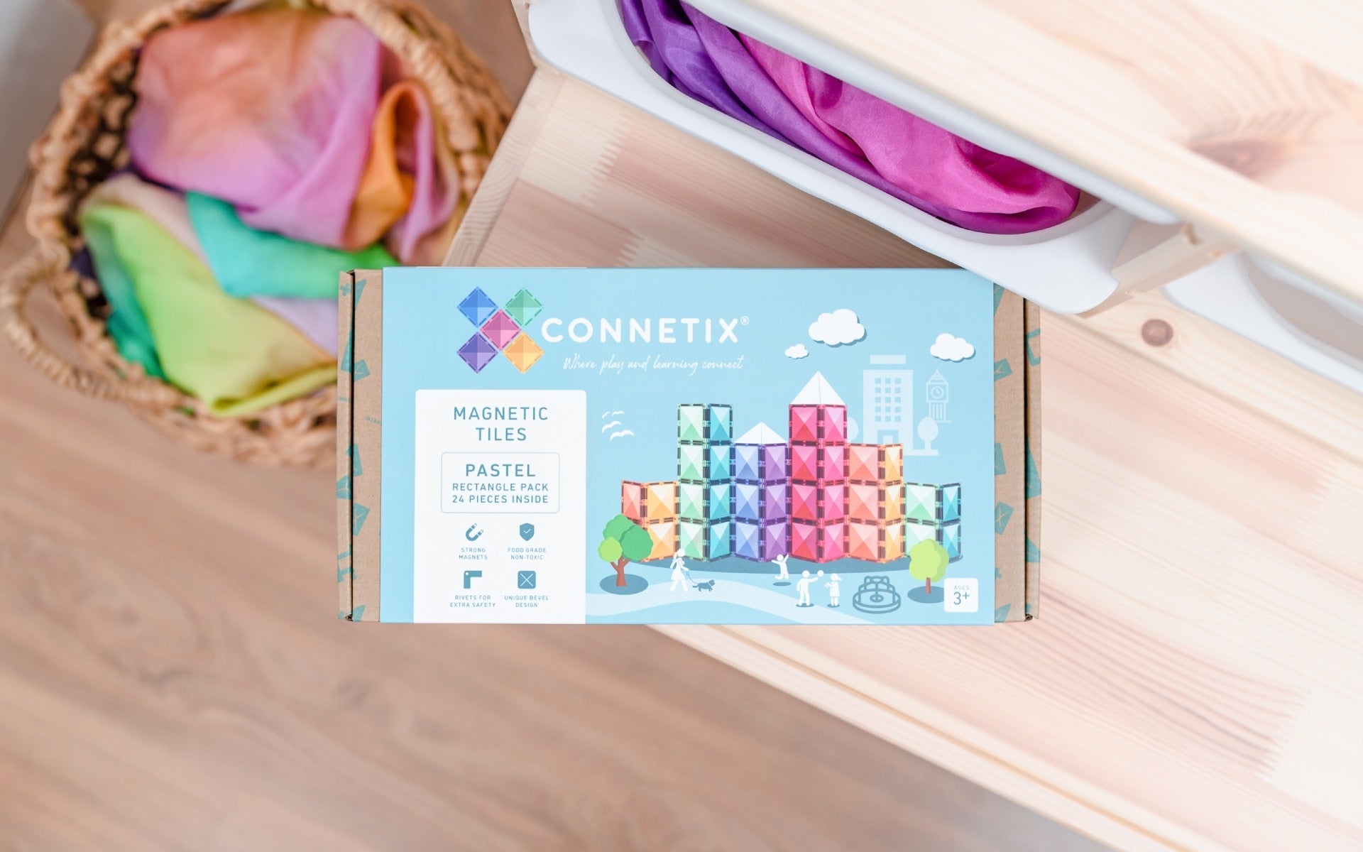 Connetix 24 Piece Pastel Rectangle Magnetic Tiles Pack | Children of the Wild