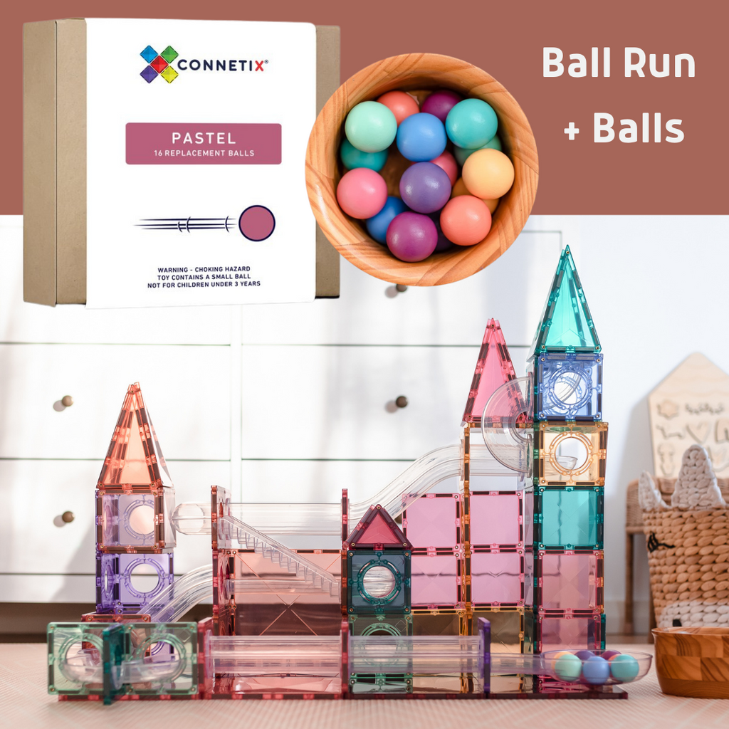 Connetix Pastel Ball Run Magnetic Tile Expansion + Spare Pastel Balls Pack | Children of the Wild