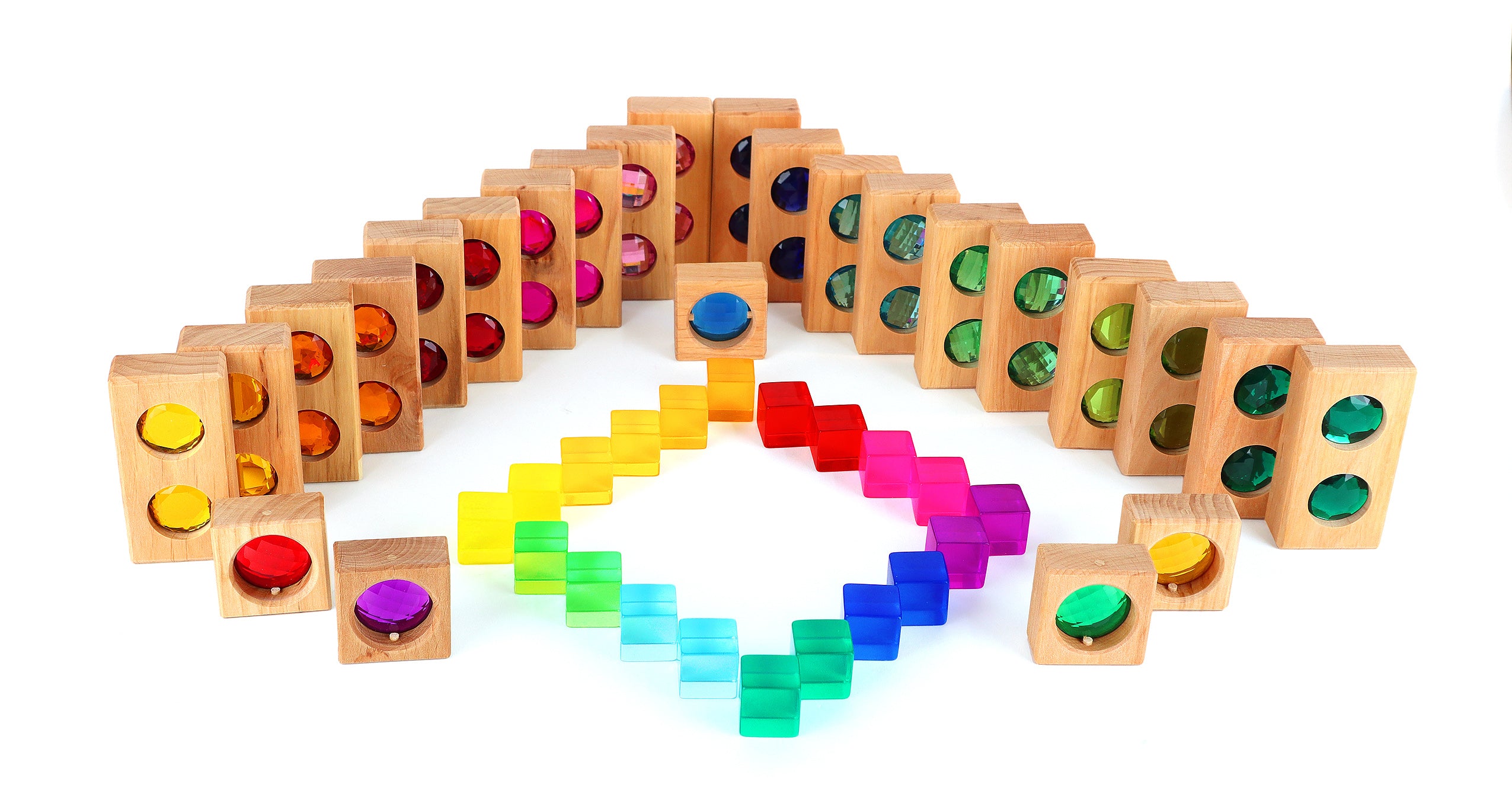 Bauspiel Colour Track with Translucent Lucite Cubes in Wooden Box | Children of the Wild