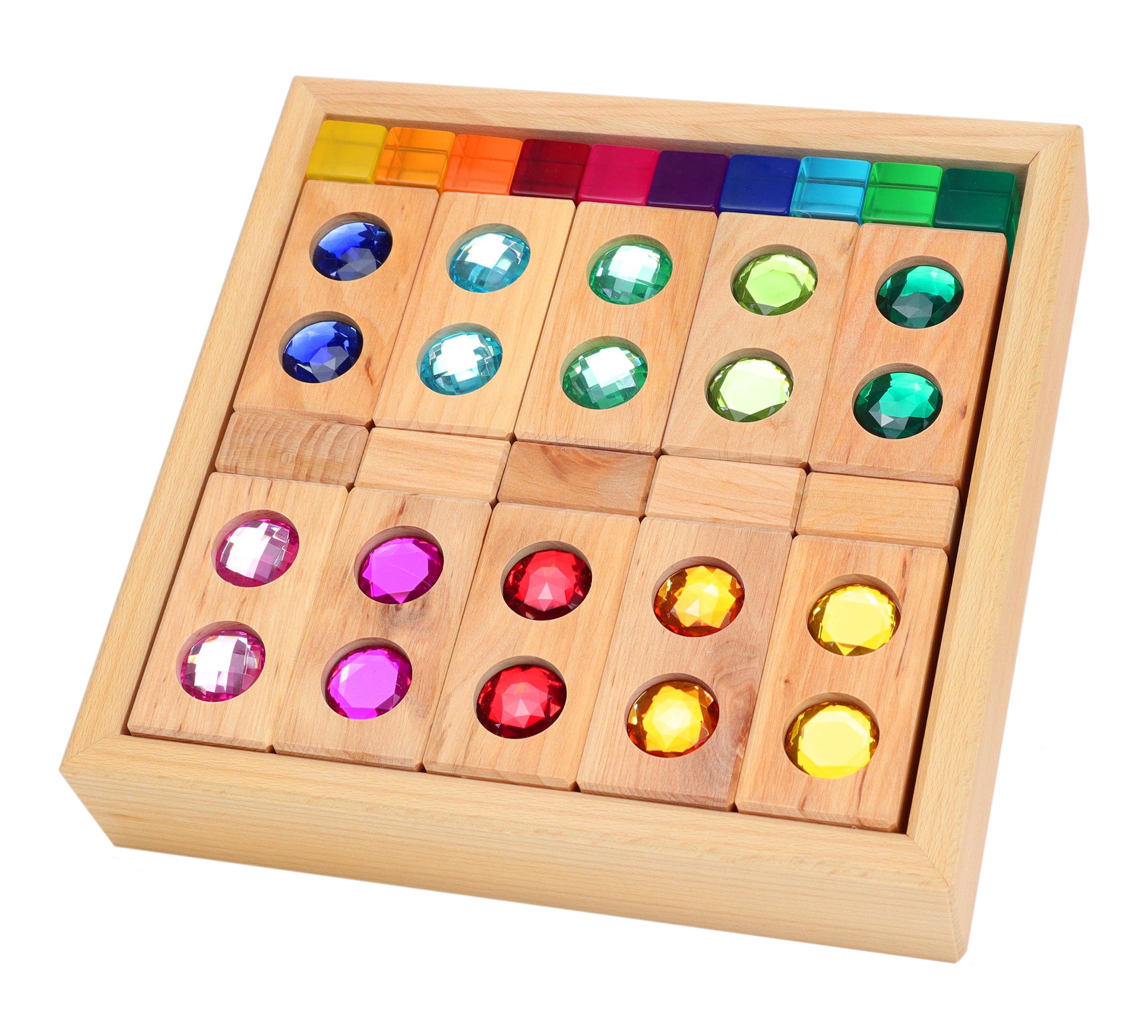Bauspiel Colour Track with Translucent Lucite Cubes in Wooden Box | Children of the Wild