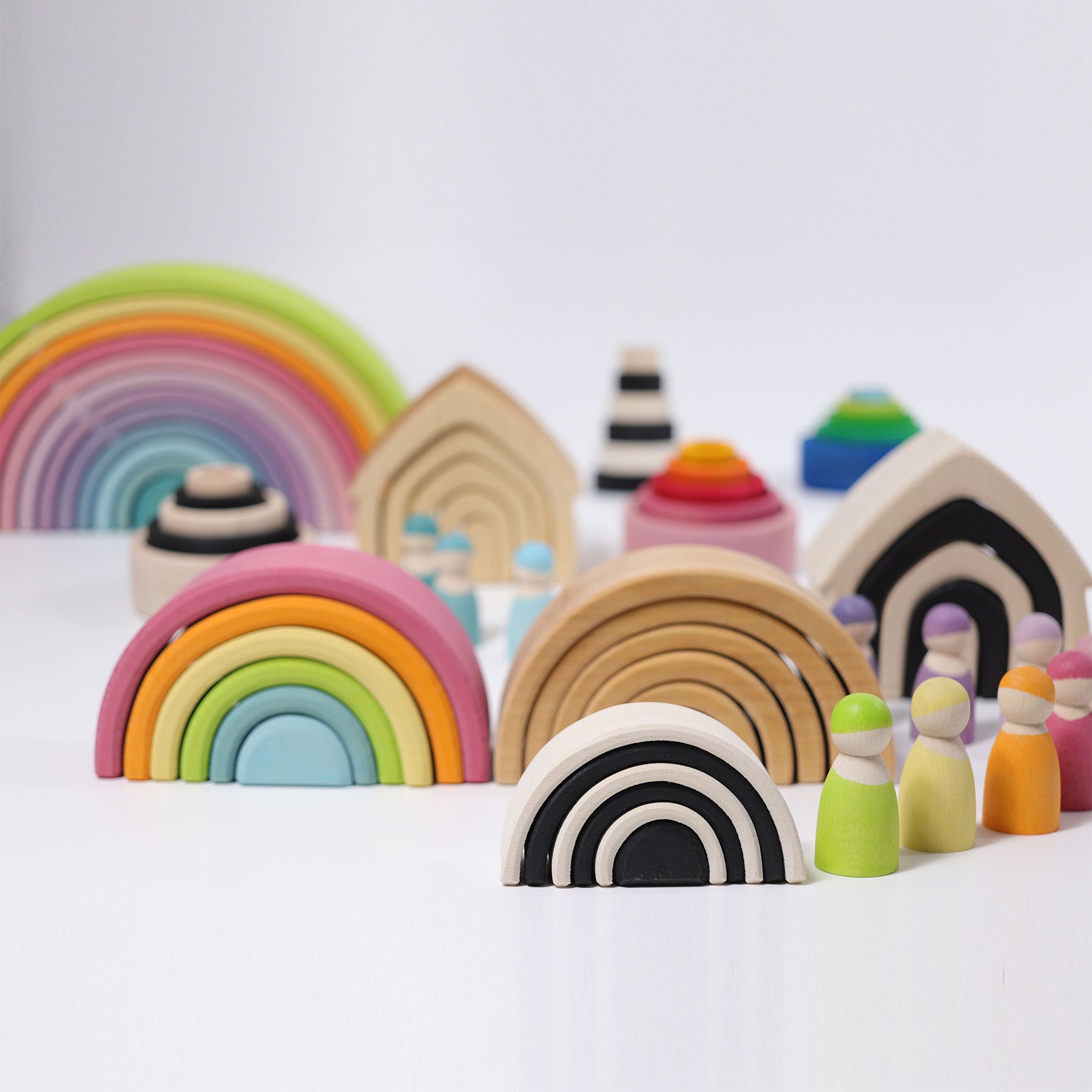 Grimms Small Monochrome Rainbow | Wooden Building Sets | Children of the Wild