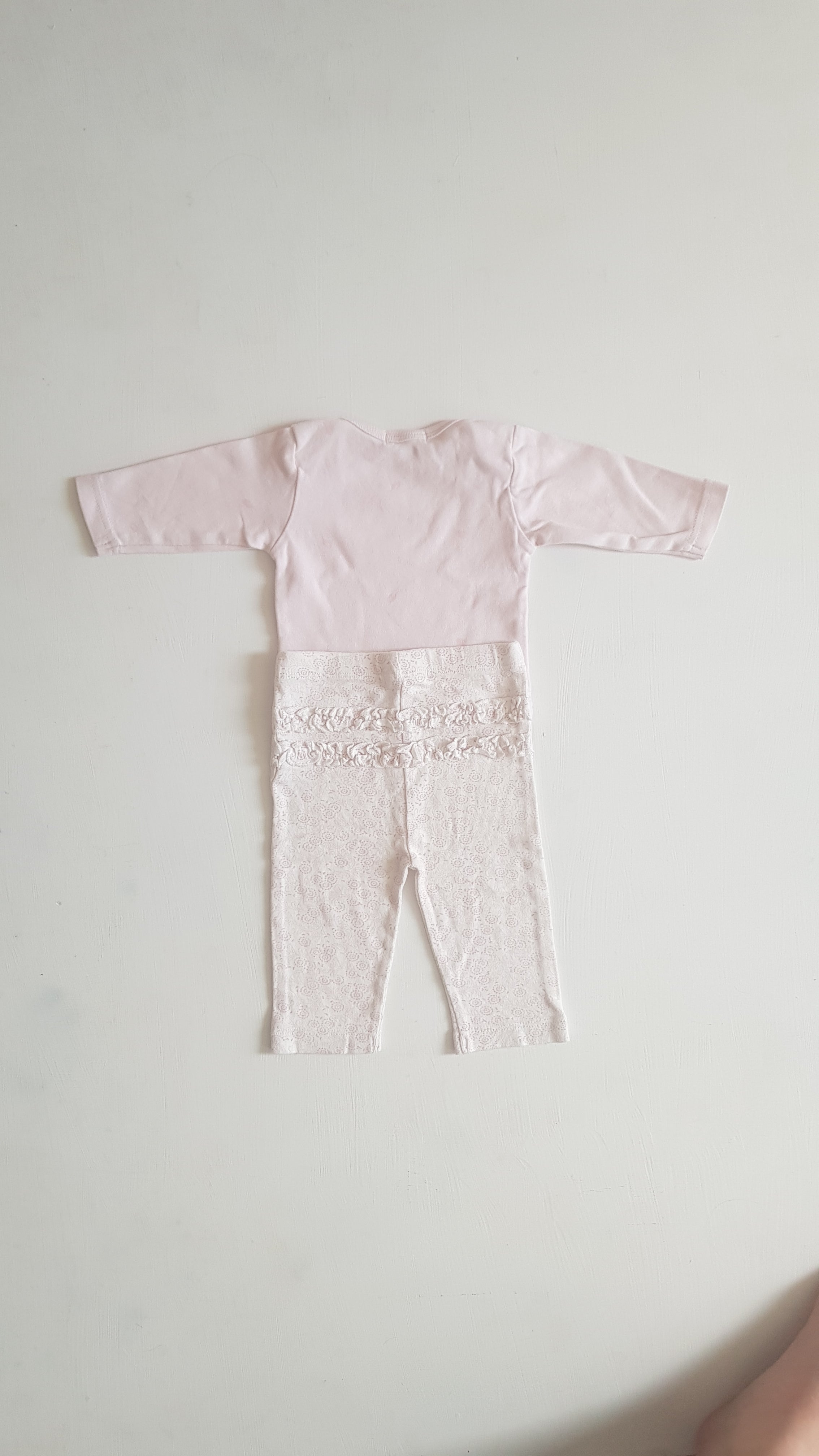 THRIFT Purebaby - Small Leaves Pink l/s Shirt Size 0000