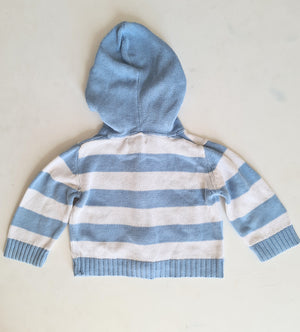 THRIFT Pumpkin Patch - Knitted Blue Stripe Cardigan Size 12/18 month