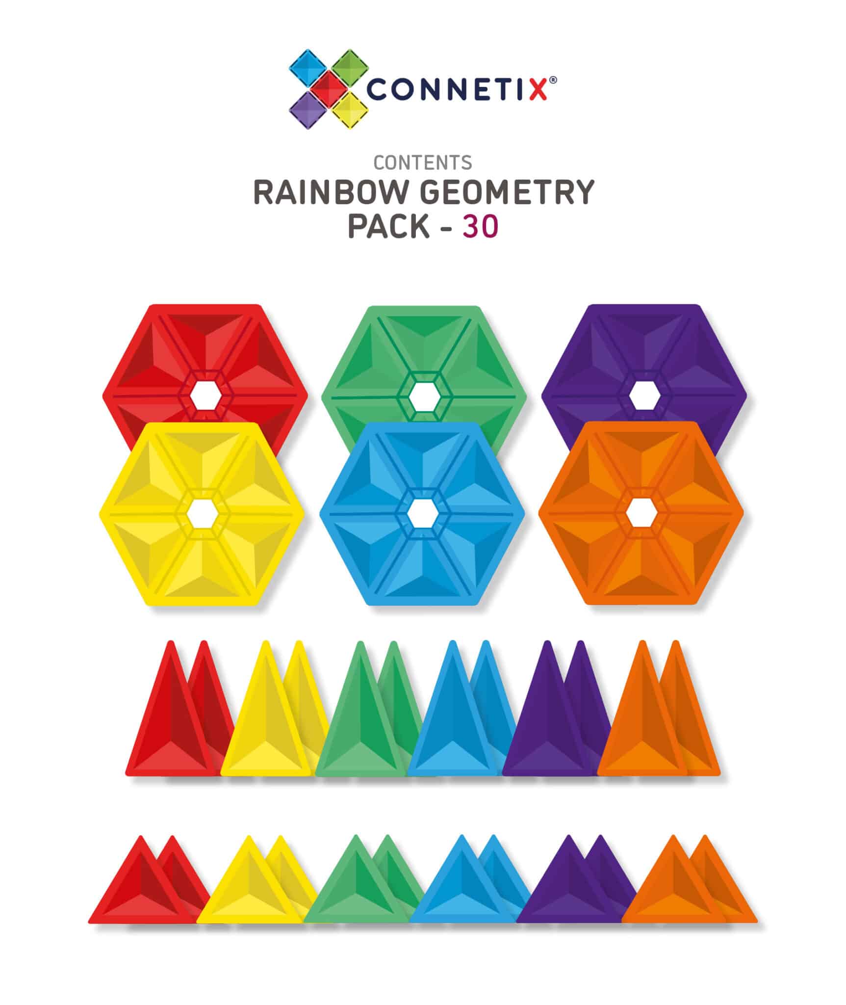 Connetix Geometry Magnetic Tiles Pack Rainbow  | 30 Pieces | Children of the Wild