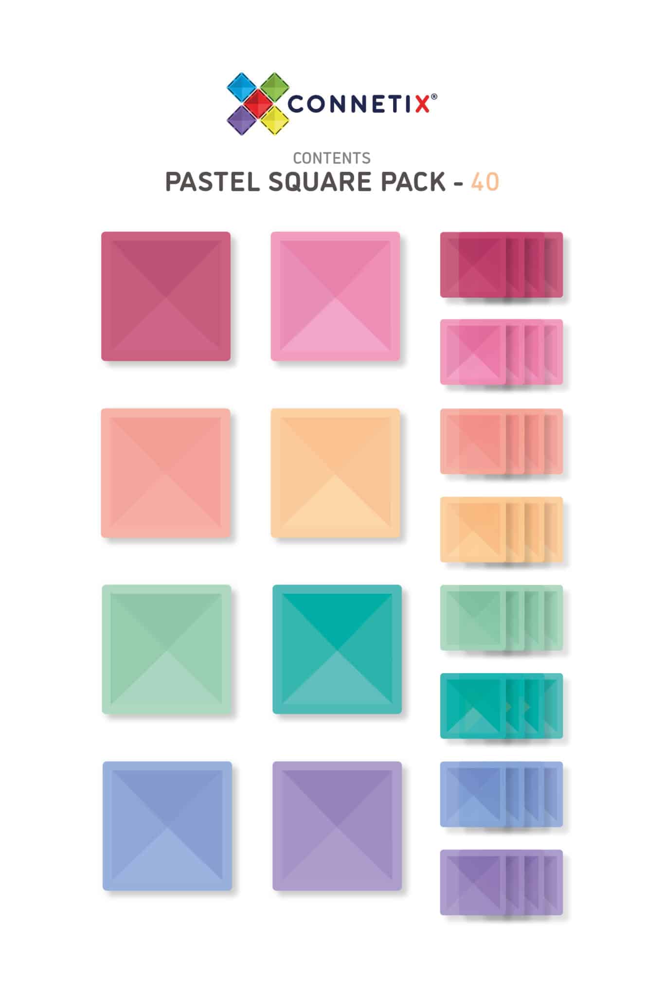 Connetix 40 Piece Pastels Square Magnetic Tiles Pack | 10% OFF SALE | Children of the Wild