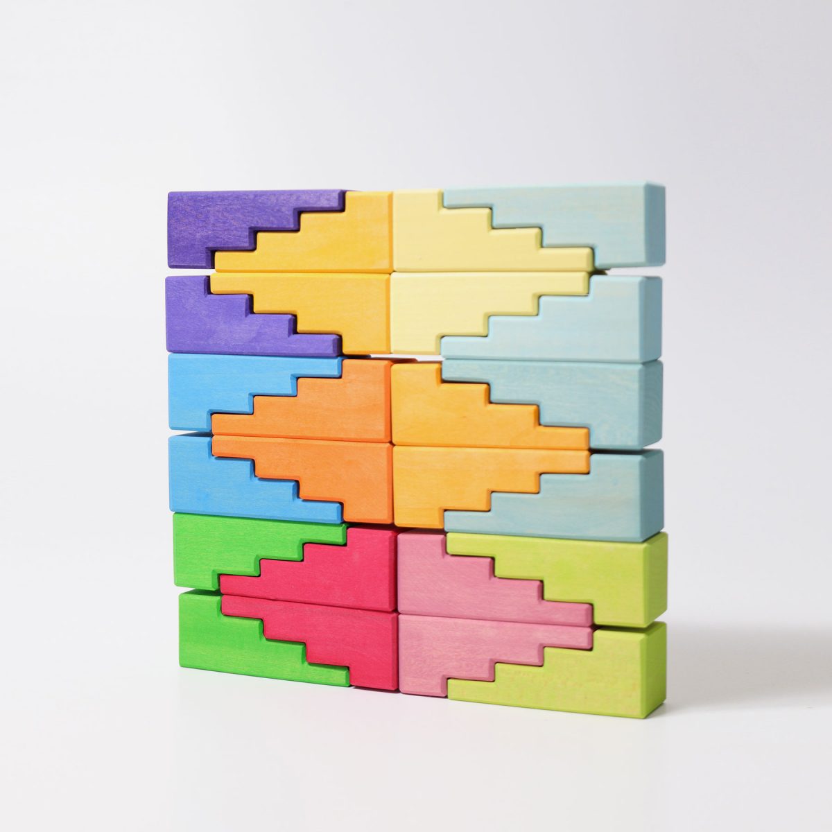 Grimms Stepped Roofs Rainbow Building Set | Wooden Block Sets | Children of the Wild