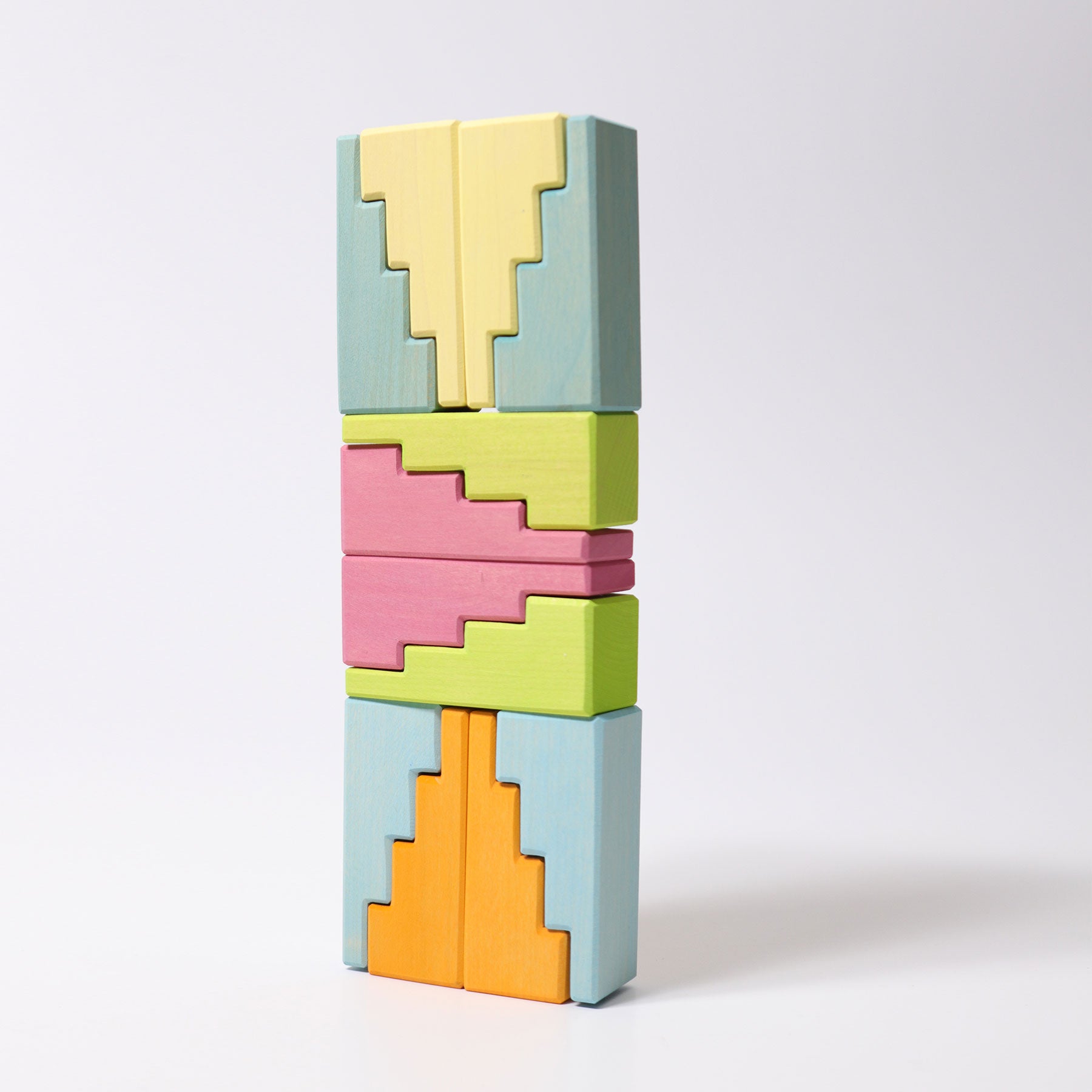 Grimms Stepped Roofs Pastel Building Set | Wooden Block Sets | Children of the Wild