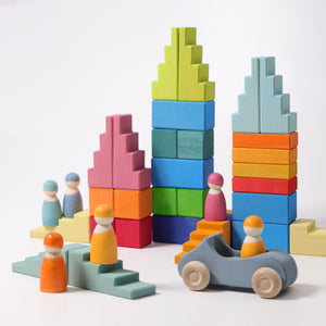 Grimms Stepped Roofs Pastel Building Set | Wooden Block Sets | Children of the Wild