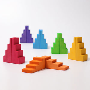 Grimms Stepped Roofs Rainbow Building Set | Wooden Block Sets | Children of the Wild