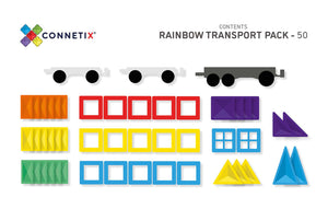 Damaged Box Seconds | Connetix Transport Magnetic Tile Train Pack in Rainbow | 50 pieces | Children of the Wild