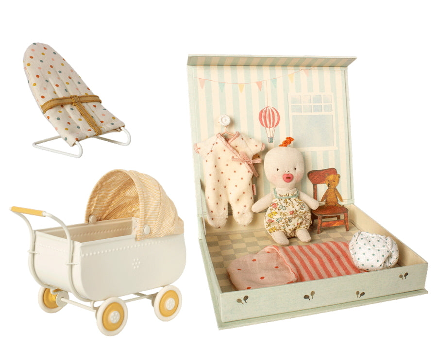 Maileg Ginger Baby Room with Pram and Babysitter Chair | Children of the Wild