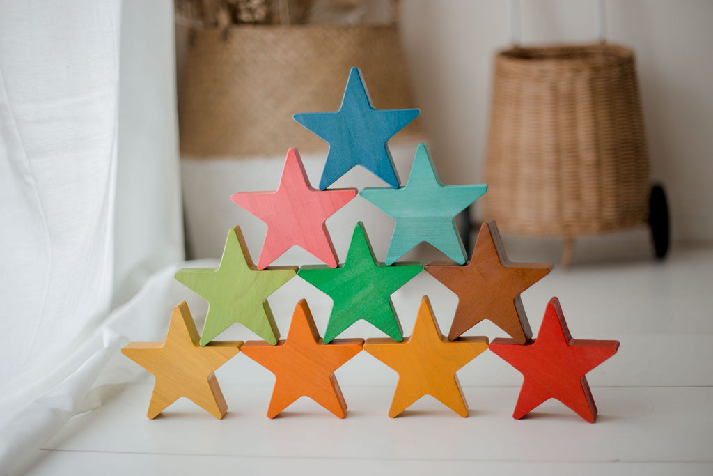 Qtoys Wooden Rainbow Stars set of 10 | 2+ Years | Children of the Wild