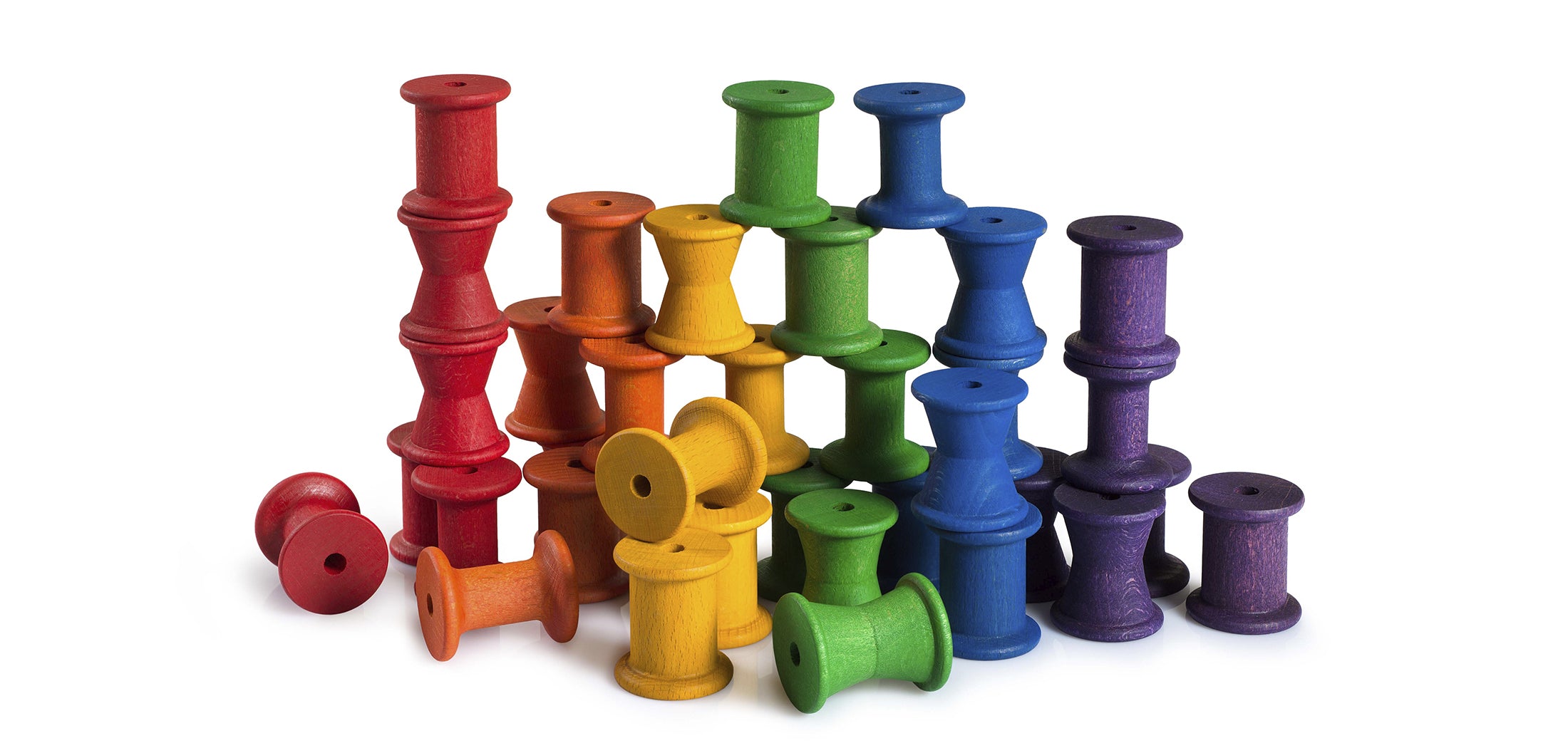 Grapat Coloured Wooden 36 Spools Set | 18+ Months | Children of the Wild