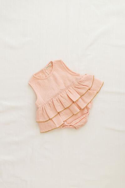 Fin and Vince Ruffle Onesie in Peach | 30% OFF SALE | Children of the Wild
