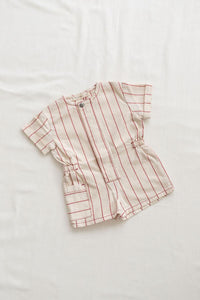 Fin and Vince Short Painter Jumpsuit in Red Stripe | 40% OFF | Children of the Wild