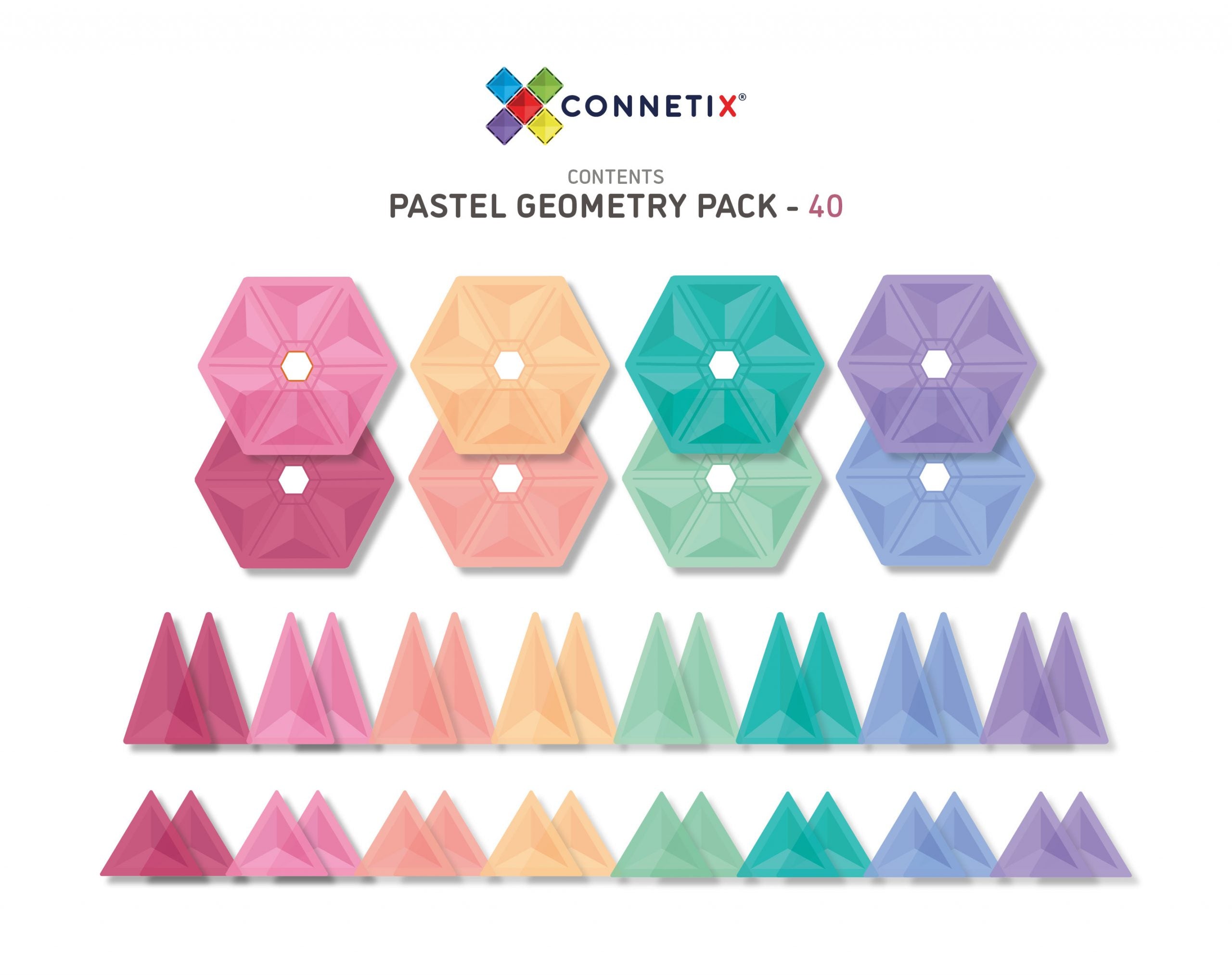 Connetix 40 Piece Pastels Geometry Magnetic Tiles Pack | 10% OFF SALE | Children of the Wild