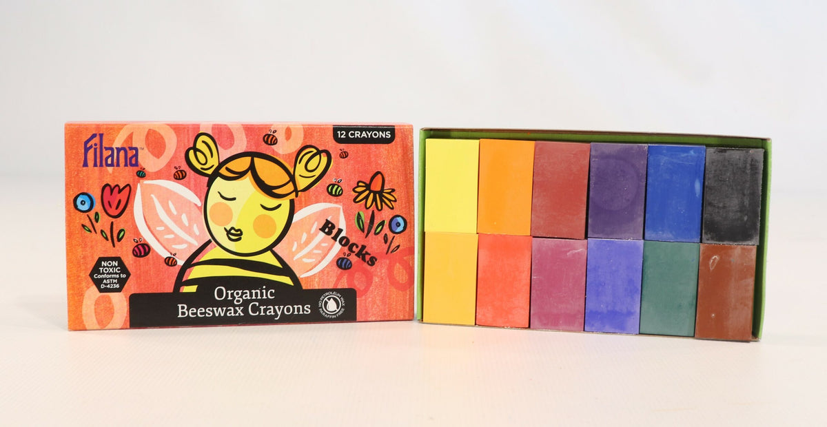 Filana Beeswax Crayons | 12 Rainbow Blocks With Brown and Black | Chil ...