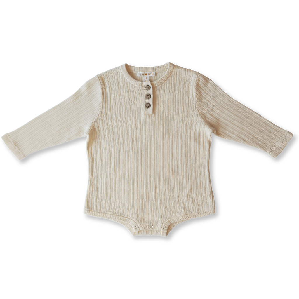 Grown Ribbed Button Bodysuit in Milk | 30% OFF | Size NB | Children of the Wild