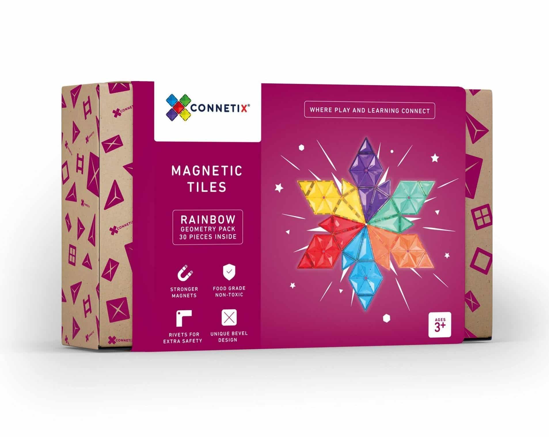 Damaged Box Seconds | Connetix Geometry Magnetic Tiles Pack Rainbow | 30 Pieces | Children of the Wild