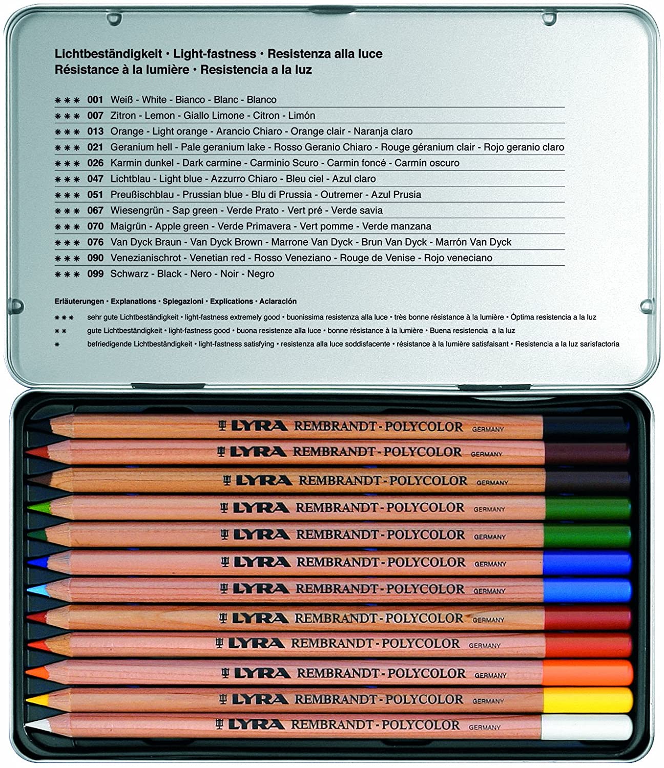 Lyra Rembrandt Polycolour Tin with 12 Assorted Pencils | 4mm | Art Supplies | Children of the Wild