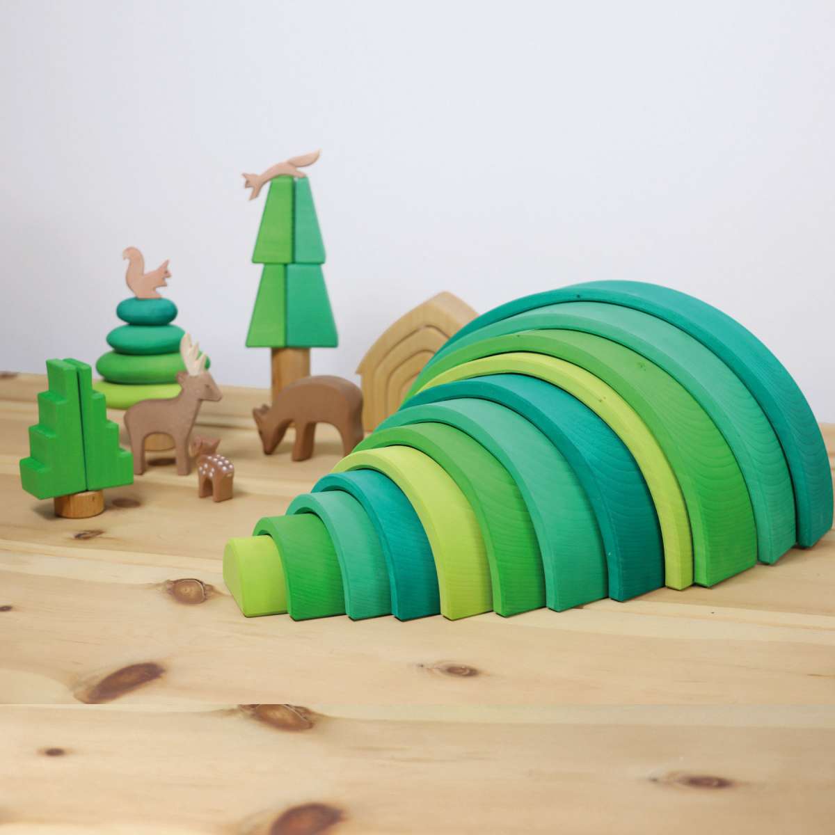 Grimms Large Rainbow in Forest Green | 2022 Release | Wooden Building Sets | Children of the Wild